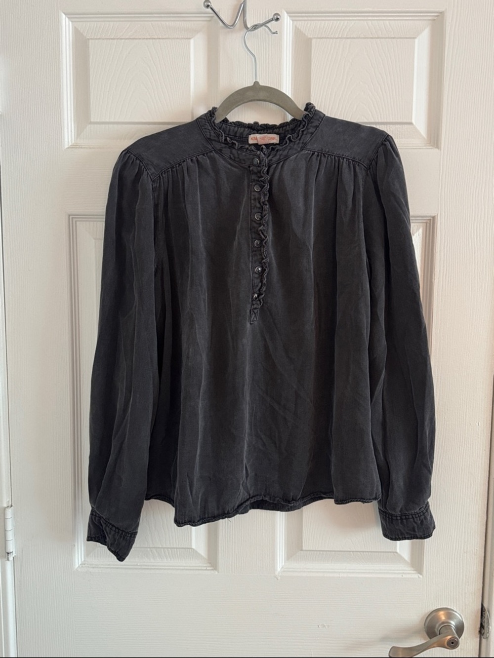 Knox Rose Black Ruffle-Trim Button Front Blouse